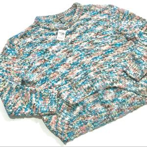 Cropped Multicolored High-Low Curved Hem Sweater